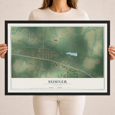 Sumner, Georgia map print, 18" x 24" W/ Black Ayous Wood Frame mockup