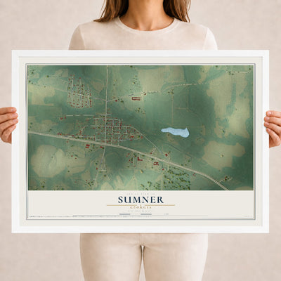 Sumner, Georgia map print, 18" x 24" W/ White Ayous Wood Frame mockup