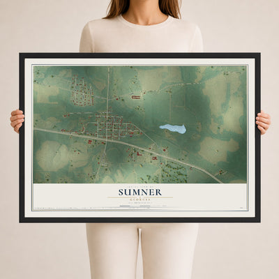 Sumner, Georgia map print, 24" x 36" W/ Black Ayous Wood Frame mockup
