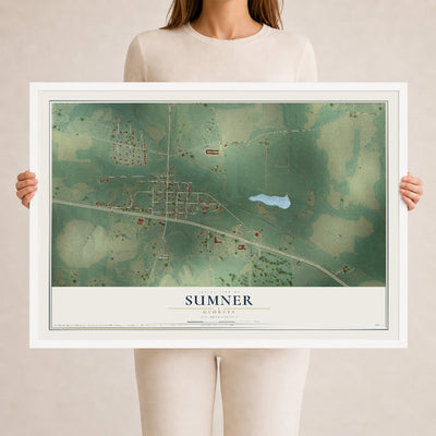 Sumner, Georgia map print, 24" x 36" W/ White Ayous Wood Frame mockup