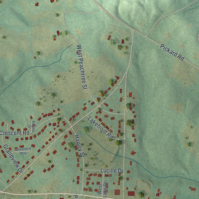 Close-up of the map of Sunset Village, Georgia print showing street and building detail