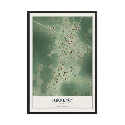 Surrency, Georgia map print, 12" x 18" W/ Black Ayous Wood Frame mockup