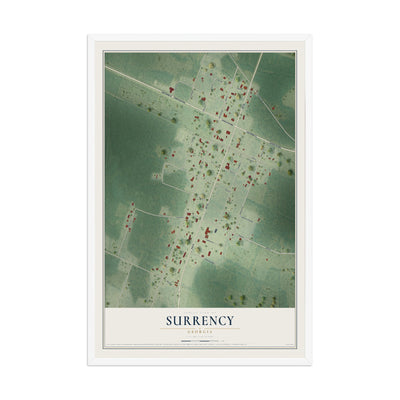 Surrency, Georgia map print, 12" x 18" W/ White Ayous Wood Frame mockup