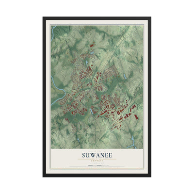 Suwanee, Georgia map print, 12" x 18" W/ Black Ayous Wood Frame mockup