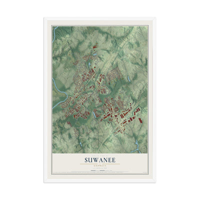 Suwanee, Georgia map print, 12" x 18" W/ White Ayous Wood Frame mockup