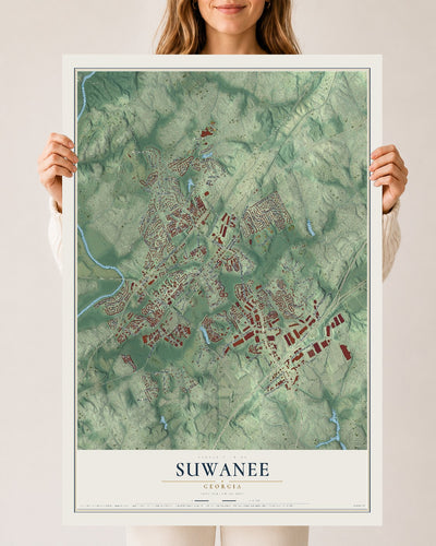 Suwanee, Georgia map print, 24" x 36" Archival Matte Print mockup