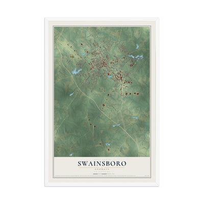 Swainsboro, Georgia map print, 12" x 18" W/ White Ayous Wood Frame mockup