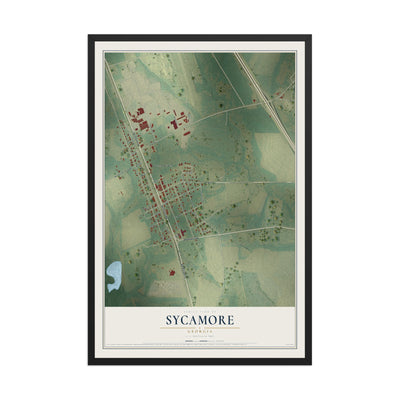 Sycamore, Georgia map print, 12" x 18" W/ Black Ayous Wood Frame mockup