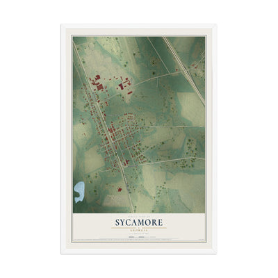 Sycamore, Georgia map print, 12" x 18" W/ White Ayous Wood Frame mockup
