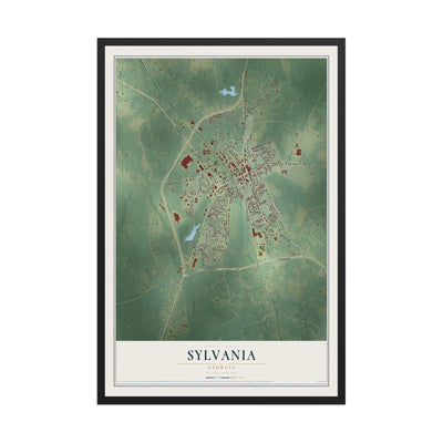 Sylvania, Georgia map print, 12" x 18" W/ Black Ayous Wood Frame mockup