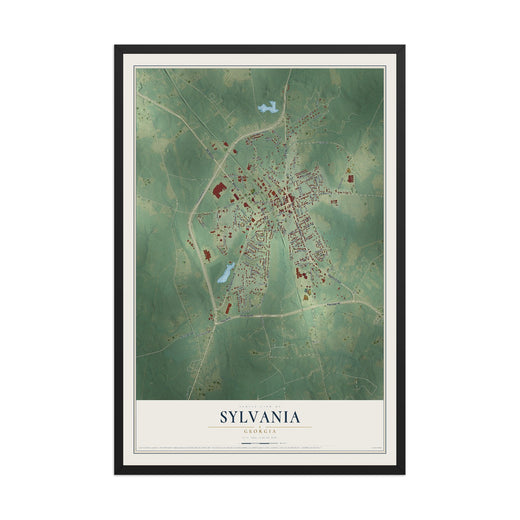 Map of Sylvania, Georgia, 12 x 18 inch print in a black wood frame