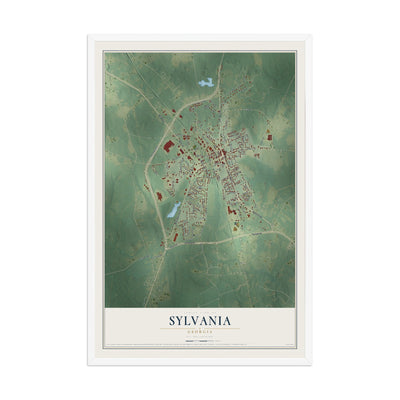Sylvania, Georgia map print, 12" x 18" W/ White Ayous Wood Frame mockup