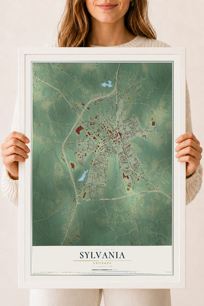 Sylvania, Georgia map print, 18" x 24" W/ White Ayous Wood Frame mockup