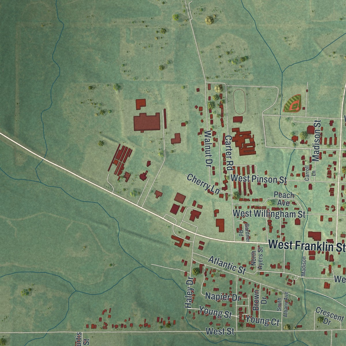 Close-up 2 of the Sylvester, Georgia map artwork