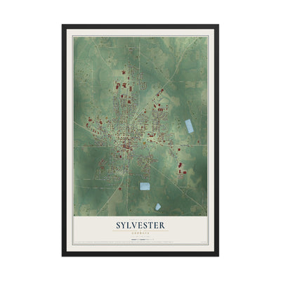 Sylvester, Georgia map print, 12" x 18" W/ Black Ayous Wood Frame mockup