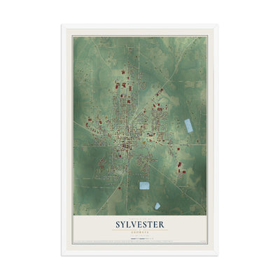 Sylvester, Georgia map print, 12" x 18" W/ White Ayous Wood Frame mockup