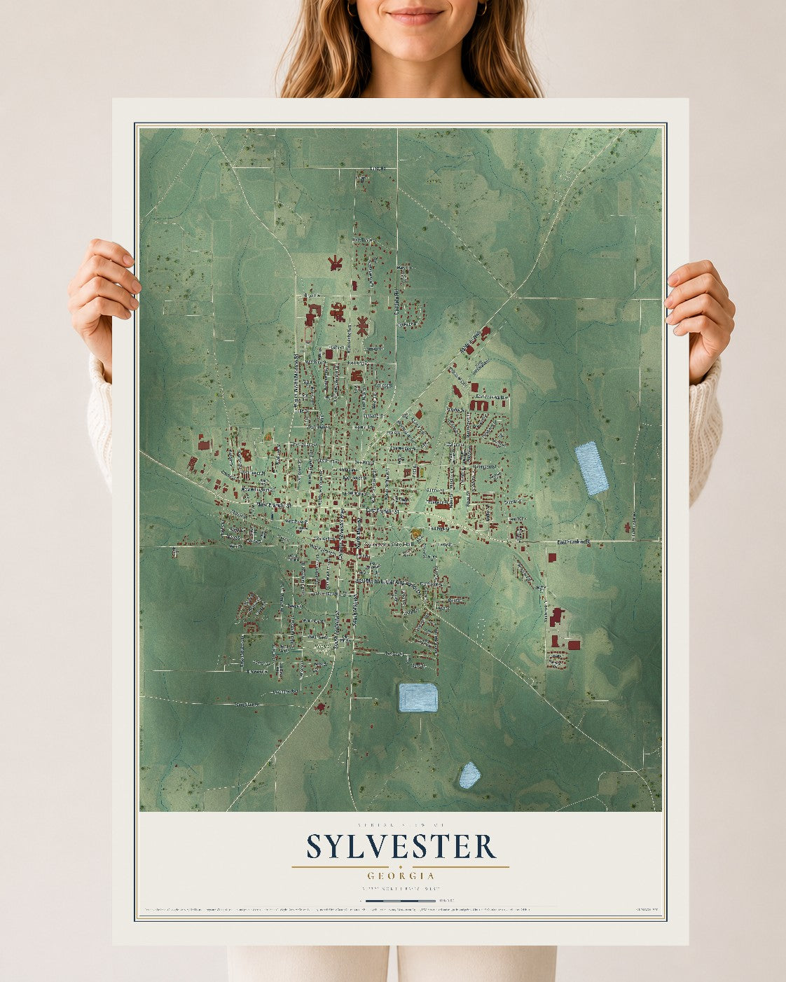 Sylvester, Georgia map print, 24" x 36" Archival Matte Print mockup