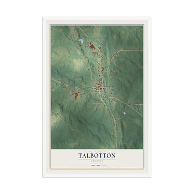 Talbotton, Georgia map print, 12" x 18" W/ White Ayous Wood Frame mockup
