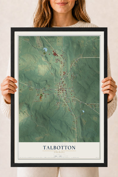 Talbotton, Georgia map print, 18" x 24" W/ Black Ayous Wood Frame mockup