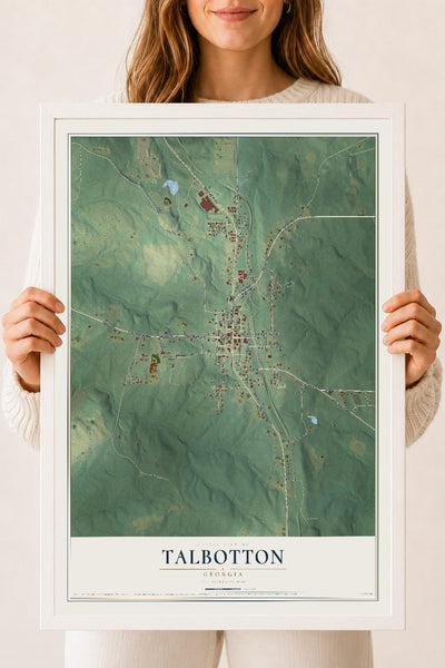 Talbotton, Georgia map print, 18" x 24" W/ White Ayous Wood Frame mockup