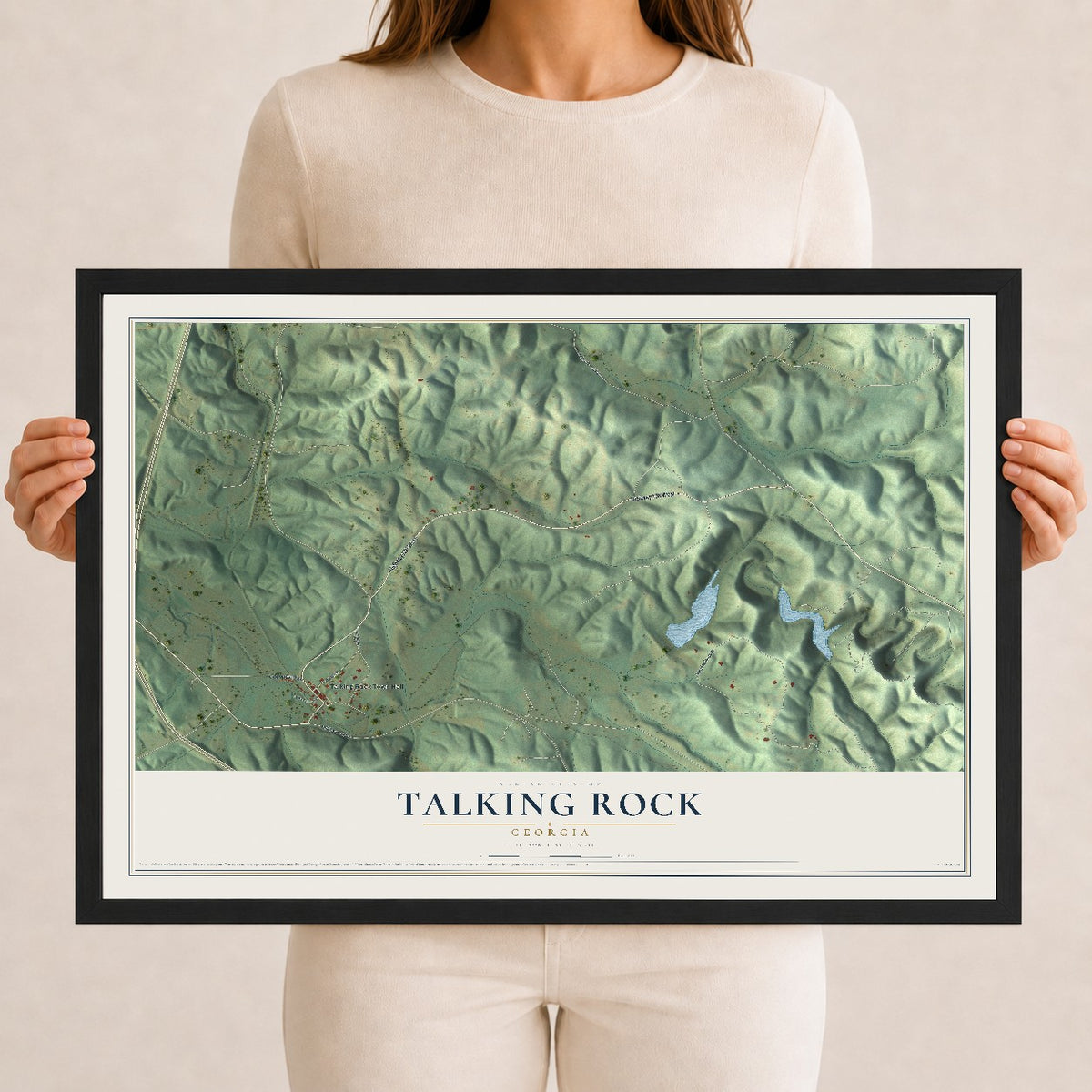 Talking Rock, Georgia map print, 12" x 18" W/ Black Ayous Wood Frame mockup