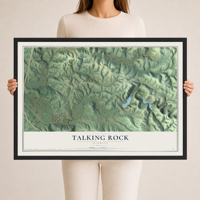 Talking Rock, Georgia map print, 24" x 36" W/ Black Ayous Wood Frame mockup