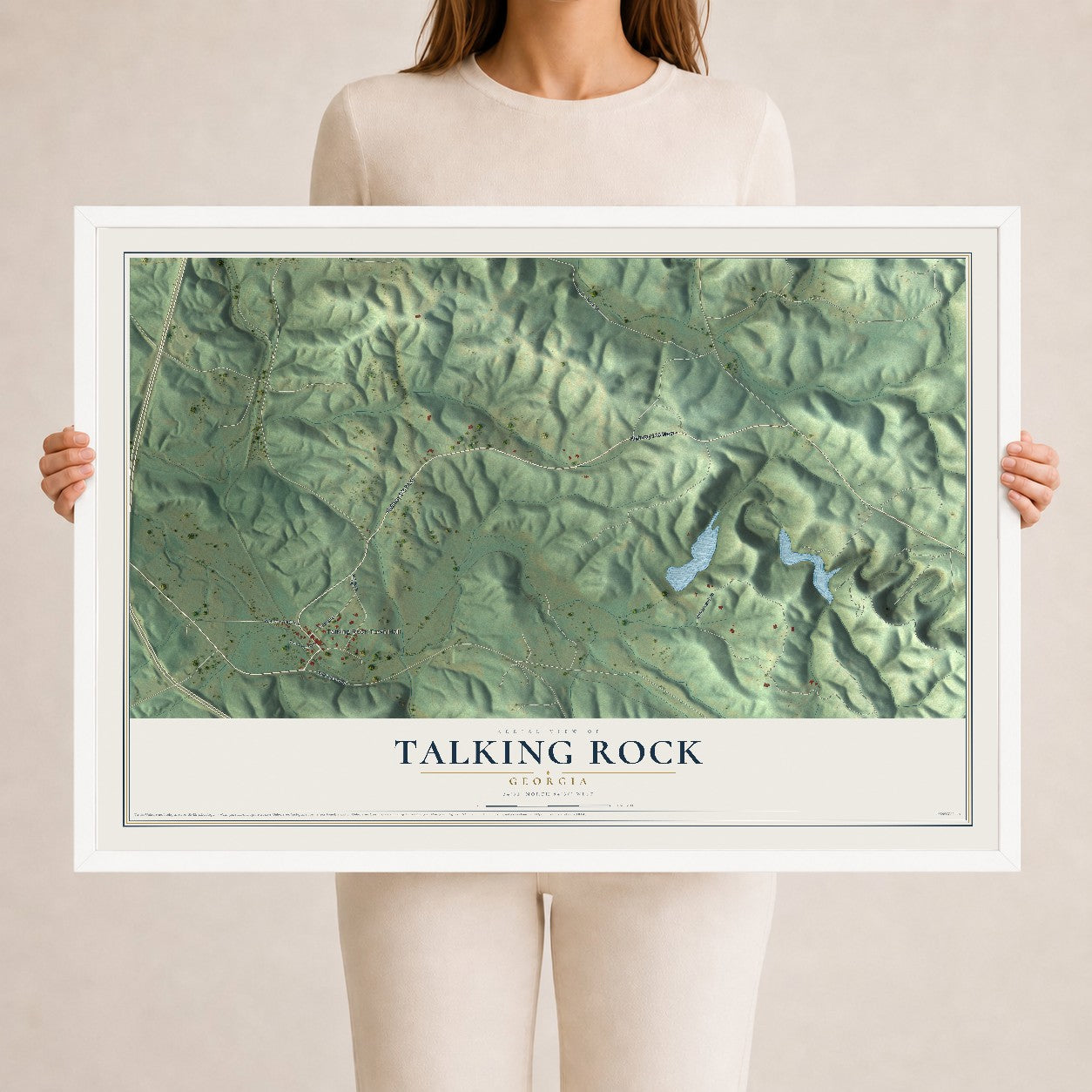 Talking Rock, Georgia map print, 24" x 36" W/ White Ayous Wood Frame mockup