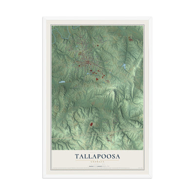 Tallapoosa, Georgia map print, 12" x 18" W/ White Ayous Wood Frame mockup