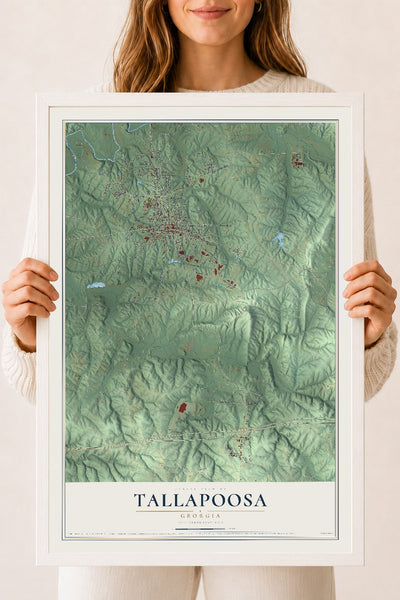 Tallapoosa, Georgia map print, 18" x 24" W/ White Ayous Wood Frame mockup