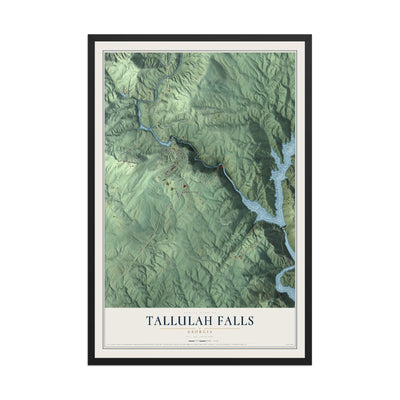 Tallulah Falls, Georgia map print, 12" x 18" W/ Black Ayous Wood Frame mockup