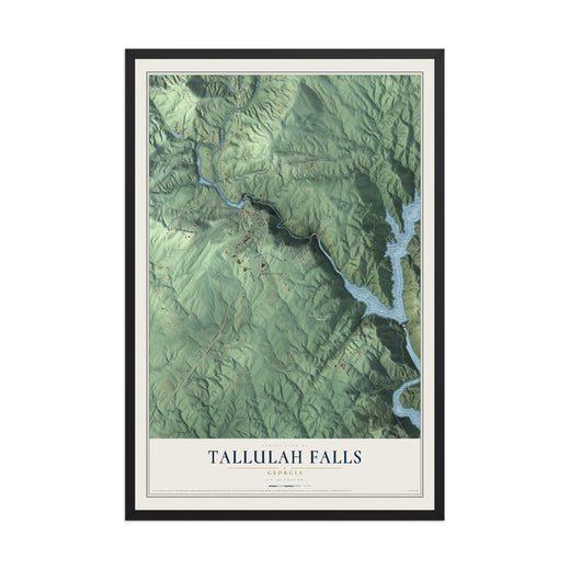 Map of Tallulah Falls, Georgia, 12 x 18 inch print in a black wood frame