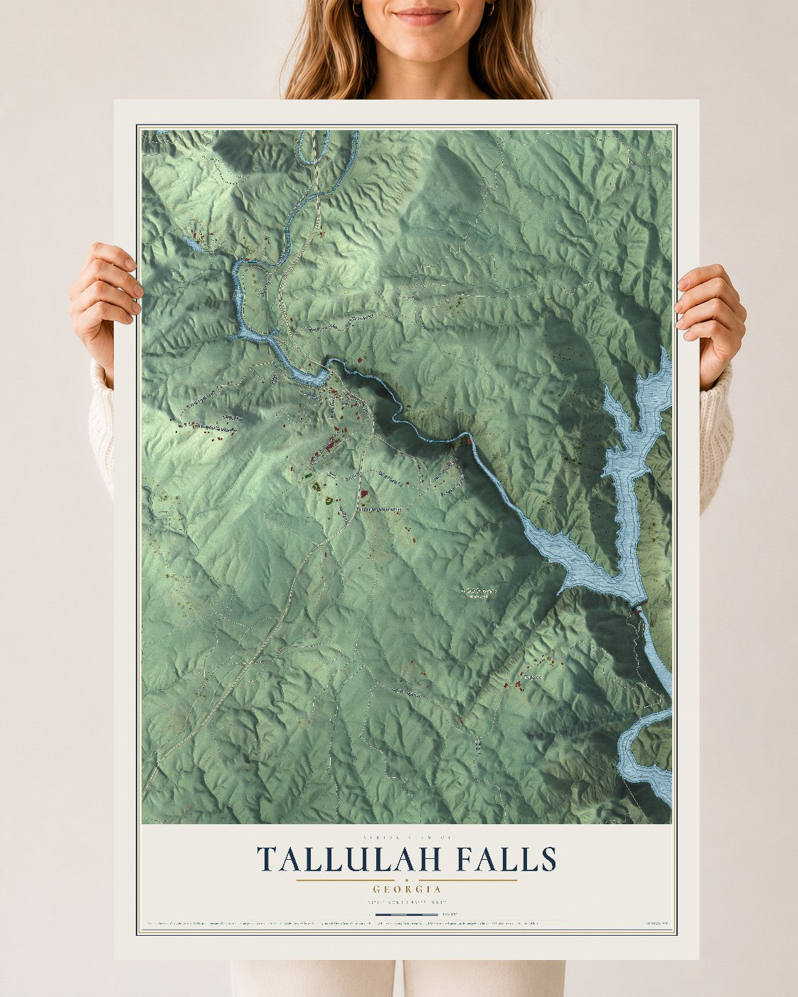 Tallulah Falls, Georgia map print, 24" x 36" Archival Matte Print mockup