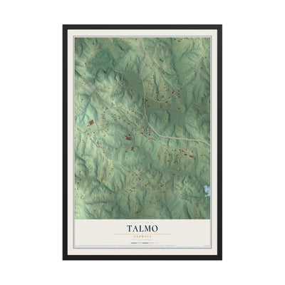 Talmo, Georgia map print, 12" x 18" W/ Black Ayous Wood Frame mockup