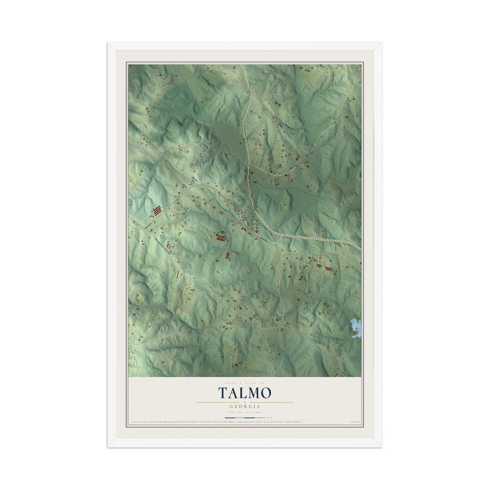 Talmo, Georgia map print, 12" x 18" W/ White Ayous Wood Frame mockup