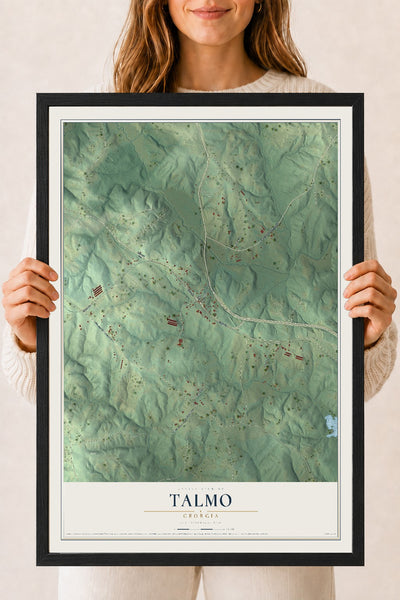 Talmo, Georgia map print, 18" x 24" W/ Black Ayous Wood Frame mockup