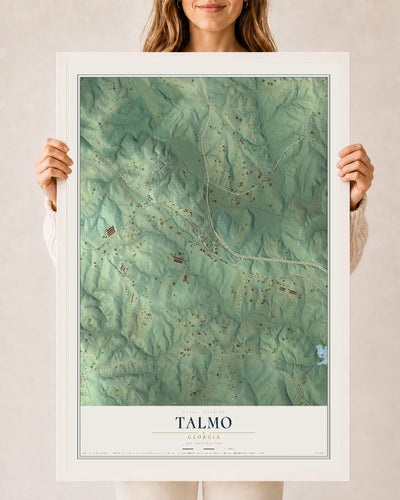 Talmo, Georgia map print, 24" x 36" W/ White Ayous Wood Frame mockup