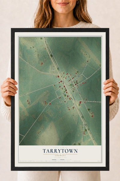 Tarrytown, Georgia map print, 18" x 24" W/ Black Ayous Wood Frame mockup