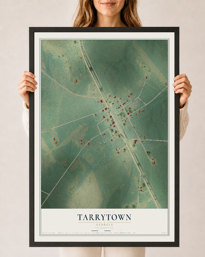 Tarrytown, Georgia map print, 24" x 36" W/ Black Ayous Wood Frame mockup