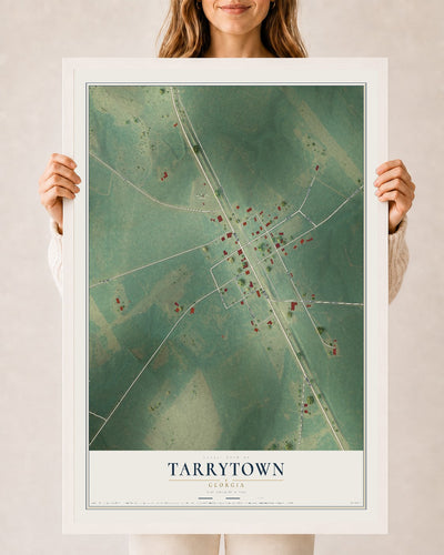 Tarrytown, Georgia map print, 24" x 36" W/ White Ayous Wood Frame mockup