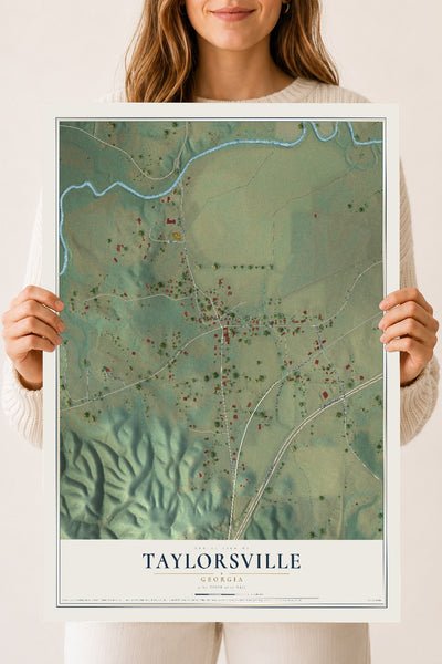 Taylorsville, Georgia map print, 18" x 24" Archival Matte Print mockup