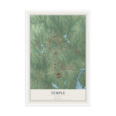 Temple, Georgia map print, 12" x 18" W/ White Ayous Wood Frame mockup