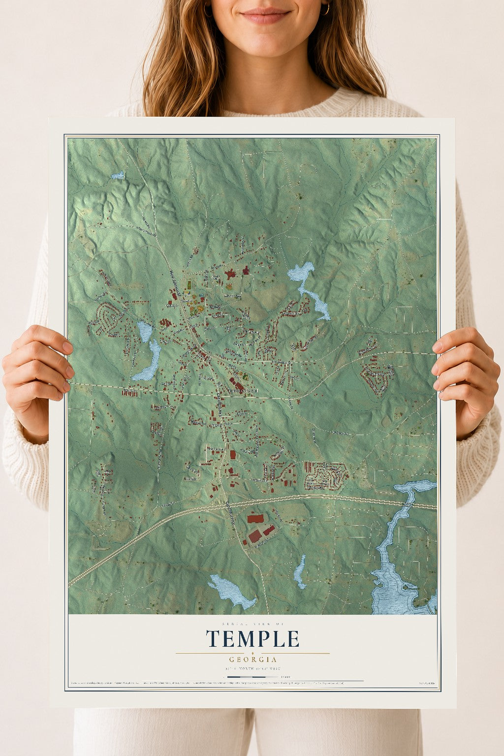 Temple, Georgia map print, 18" x 24" Archival Matte Print mockup