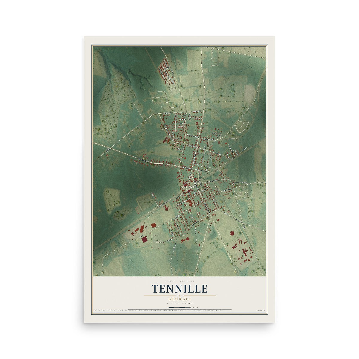 Tennille, Georgia map print, 12" x 18" Archival Matte Print mockup