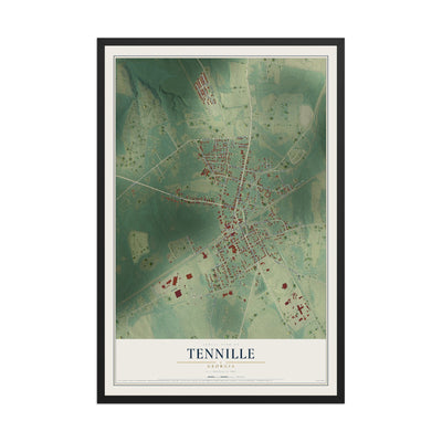 Tennille, Georgia map print, 12" x 18" W/ Black Ayous Wood Frame mockup