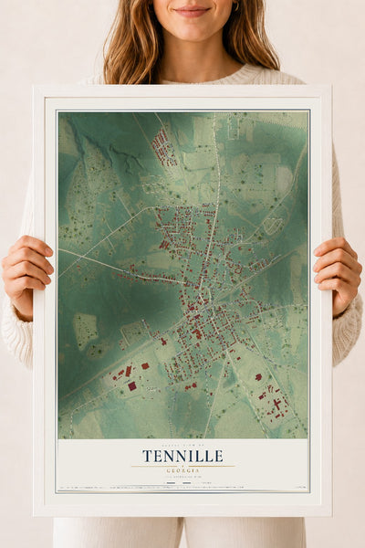 Tennille, Georgia map print, 18" x 24" W/ White Ayous Wood Frame mockup