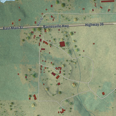 Close-up of the map of The Rock, Georgia print showing street and building detail