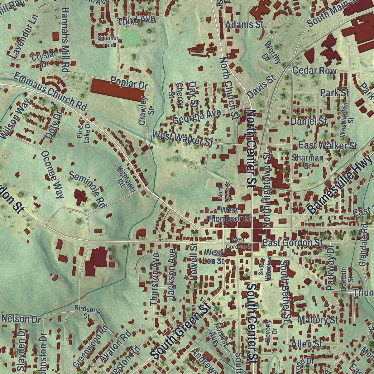 Close-up 1 of the Thomaston, Georgia map artwork