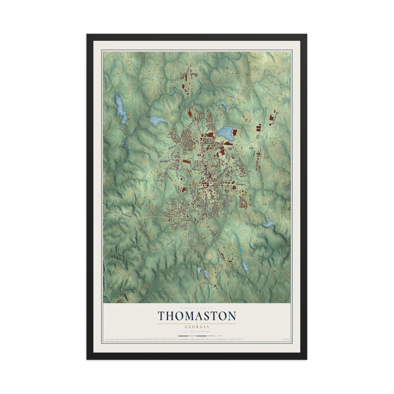 Thomaston, Georgia map print, 12" x 18" W/ Black Ayous Wood Frame mockup