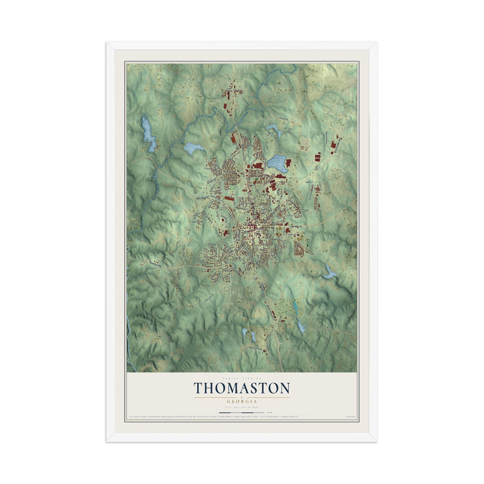 Thomaston, Georgia map print, 12" x 18" W/ White Ayous Wood Frame mockup