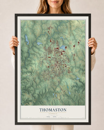 Thomaston, Georgia map print, 24" x 36" W/ Black Ayous Wood Frame mockup